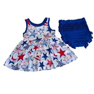 Birdie Bean Stars & Stripes Sleeveless Twirl Dreas with Ruffle Bloomers Size 2T